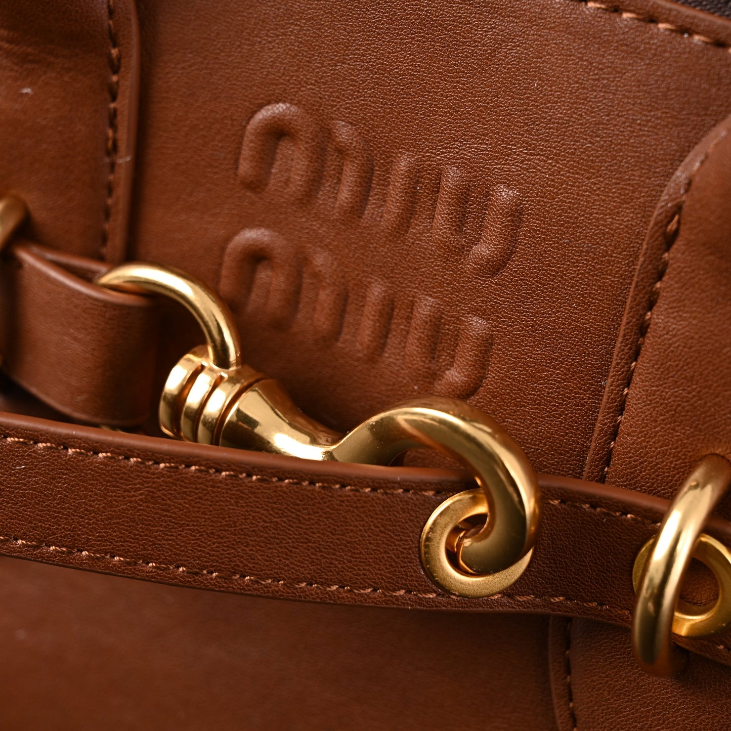 Miu Miu Leather Bowler Top Handle Bag Cognac